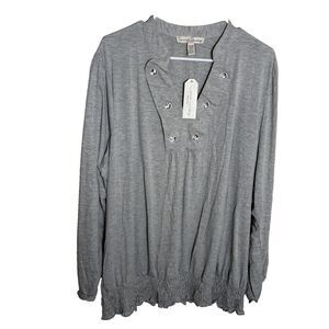 French Laundry Blouse Women's 22/24 Gray V-Neck Long Sleeve Casual Top NWT